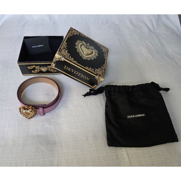 Dolce & Gabbana Devotion Heart Pearl Buckle Leather Belt Pink 75/30 Italy main image 6